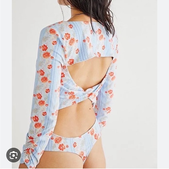 Free People Center Stage Open Back Floral Stripe Long Sleeve Printed Bodysuit - Picture 3 of 7